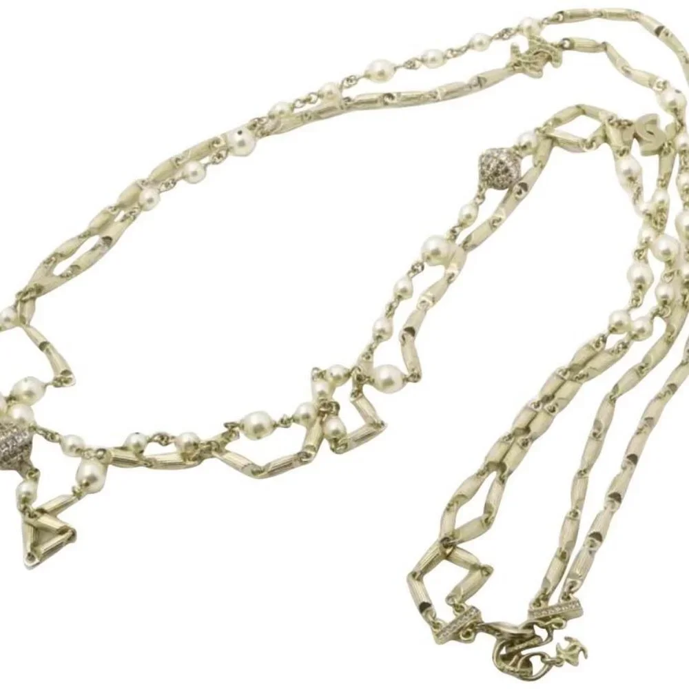 Chanel A16A Champagne CC Pearl Crystal Necklace